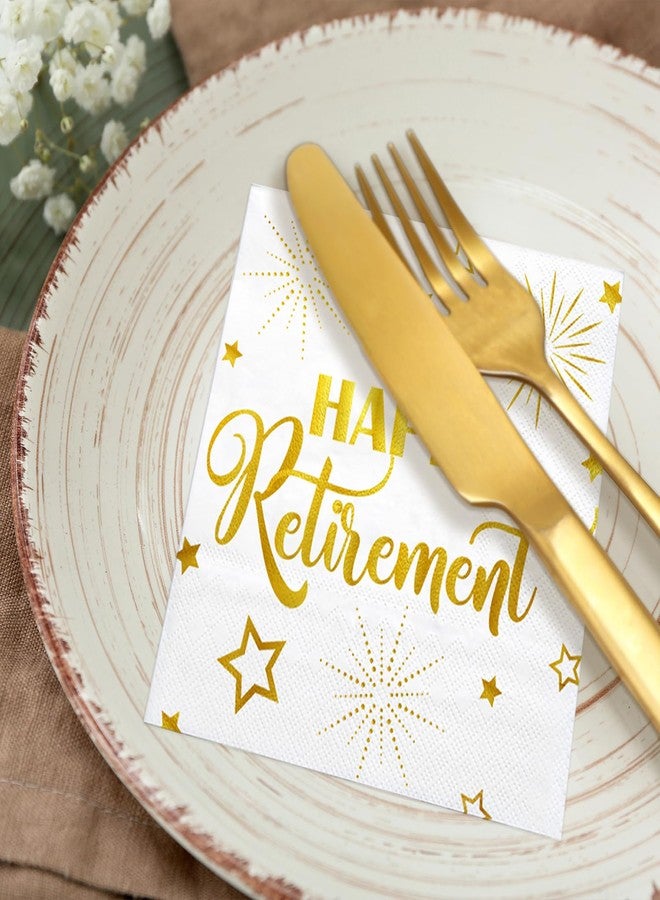 LeZakaa 25Pcs Happy Retirement Paper Napkin, 3-Ply Gold Foil Cocktail Beverage Bar Square Disposable Napkins Guest Paper Hand Towels, Tea Party Napkins, Retirement, Farewell Celebration, 5 x 5 In - Image 3